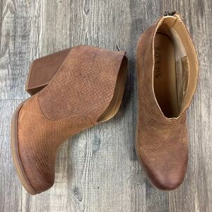 Kork Ease Korks Gemini Boot Brown Leather Snakeskin Chunky Heel Zip Shoe Size 10